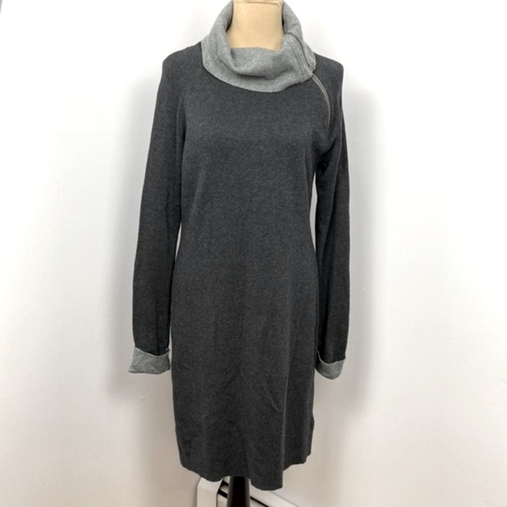 Cynthia Rowley Gray Zip Mock Funnel Neck Relaxed Sweater Knit Dress Size L